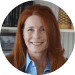 A circular photo of Angie Brekke, president of Dev10